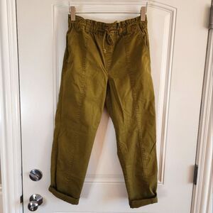 LOFT Paper Bag Drawstring Cotton Twill Joggers Small Olive Green